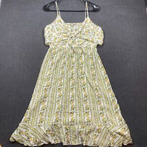 Blush Floral Midi Dress Tie-Front Spaghetti Straps Ruffled Hem Womens Size L